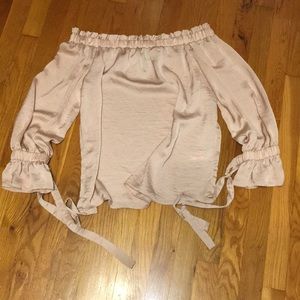 TopShop Off the shoulder satin long sleeve top